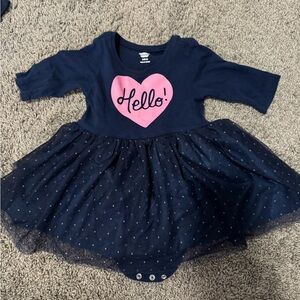Old Navy 6-12 month Girls Navy Blue and Pink fluffy polkadot long sleeve dress